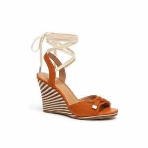 TOD’S Orange & Beige Espadrille Wedge Heels Italian Suede & Patent Leather